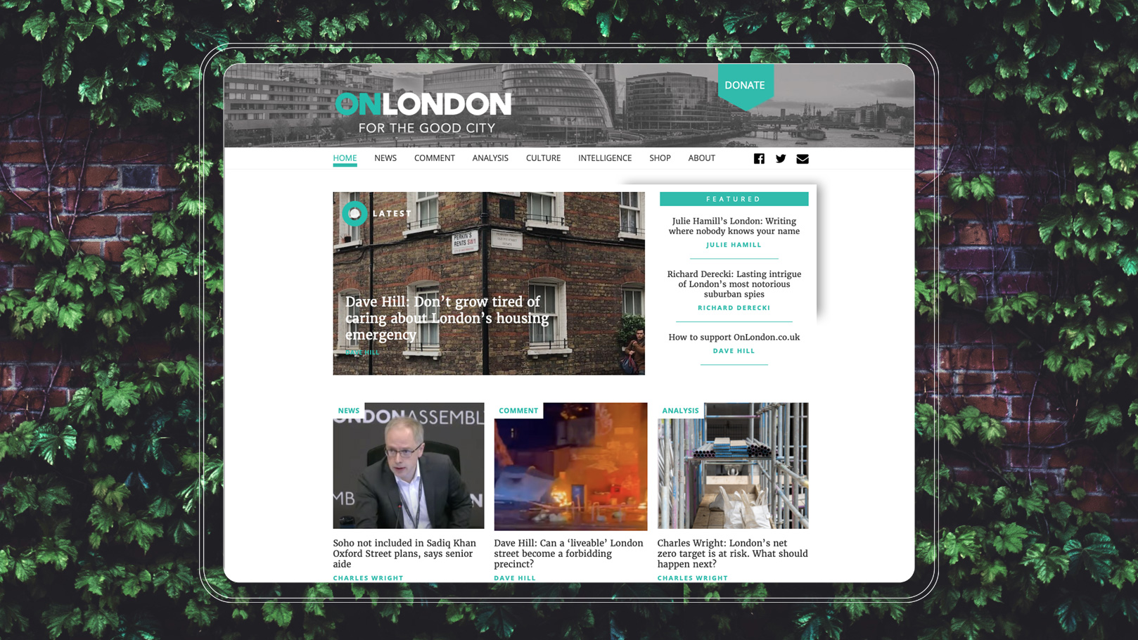 A landscape iPad mock up showing the homepage of OnLondon website